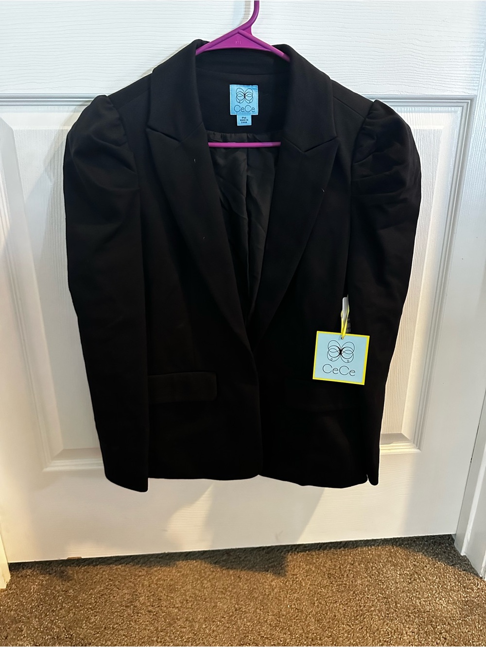 CeCe Black Puff-Sleeve Single-Breasted Blazer